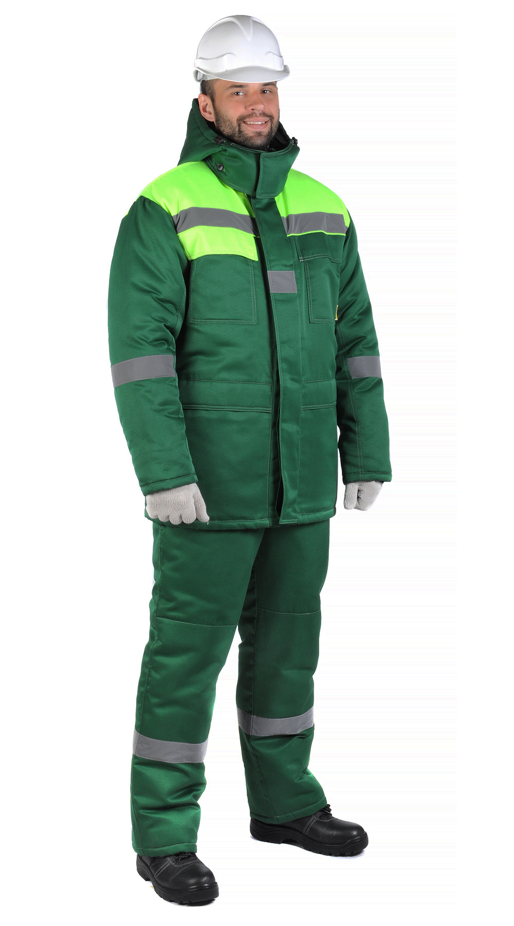 Костюм рабочий мужской утепленный зимний RONTA KS242 с полукомбинезоном темно-зеленый, лаймовый