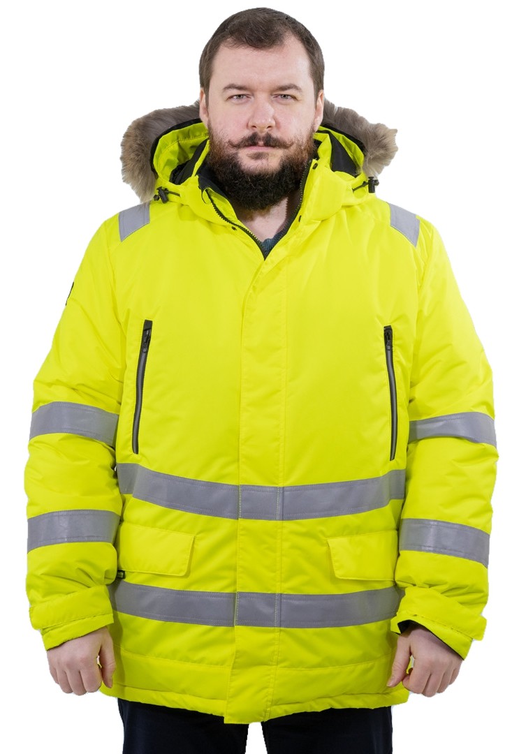 Зимняя сигнальная куртка-парка BRODEKS KW220 PLUS, желтый/черный