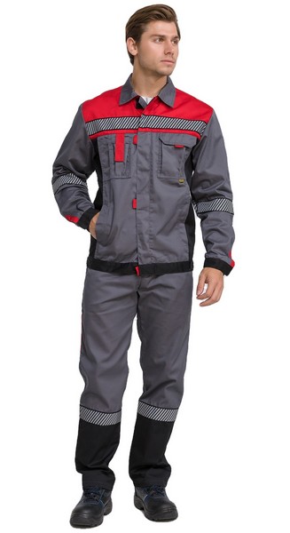 Костюм рабочий мужской летний RONTA KS261 с брюками темно-серый, красный, черный