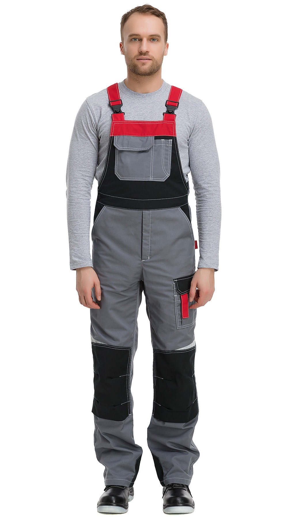 Полукомбинезон рабочий мужской летний RONTA PL207 темно-серый, черный, красный