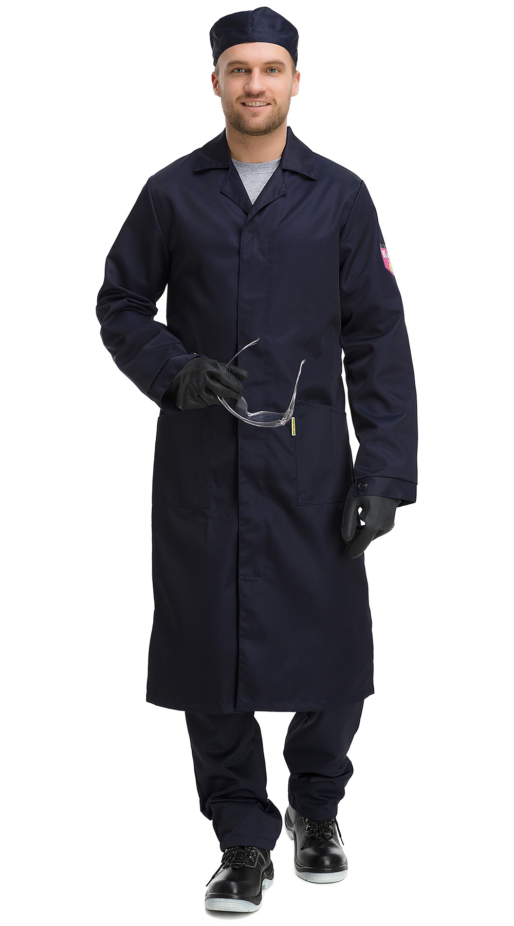 Смес. Спец халат мужской. 56-58)р. Смесовая,210), т. Халат синий рабочий.