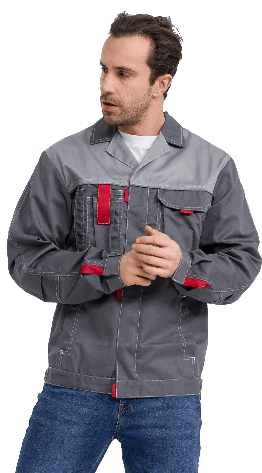 Куртка рабочая мужская летняя RONTA KR3080 т.серый, светло-серый, красный