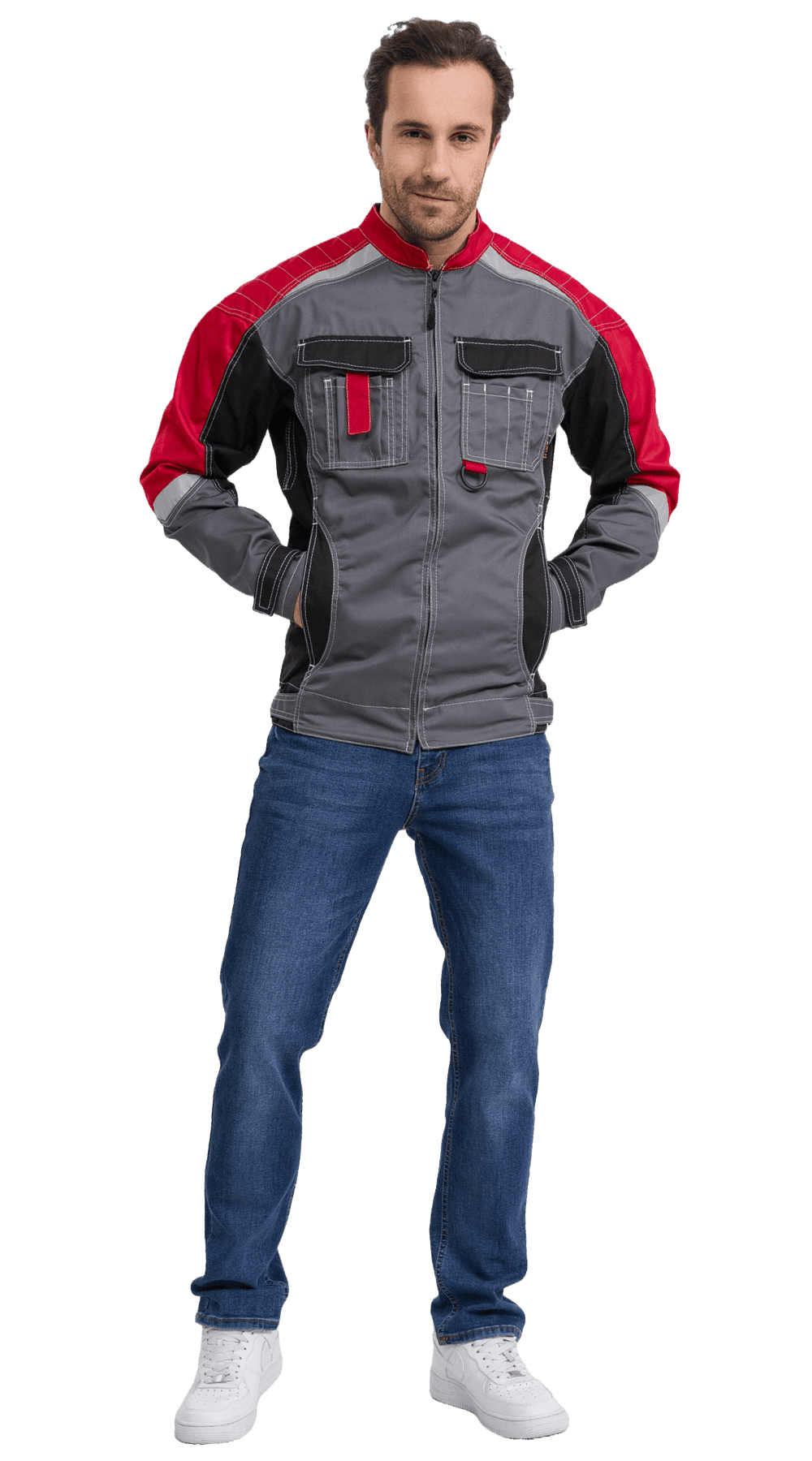 Куртка рабочая мужская летняя RONTA KR206 темно-серый, черный, красный