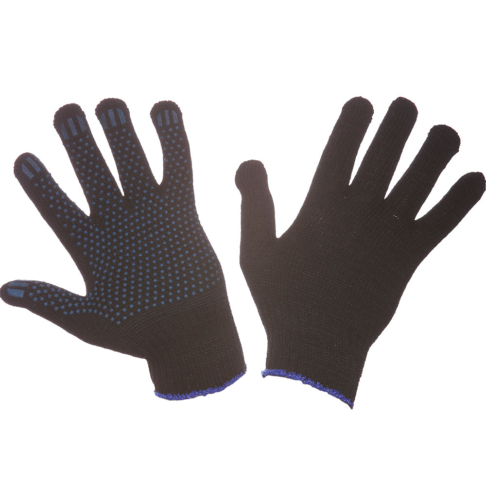 Перчатки трикотажные 5-ти нитка черные с ПВХ (точка)