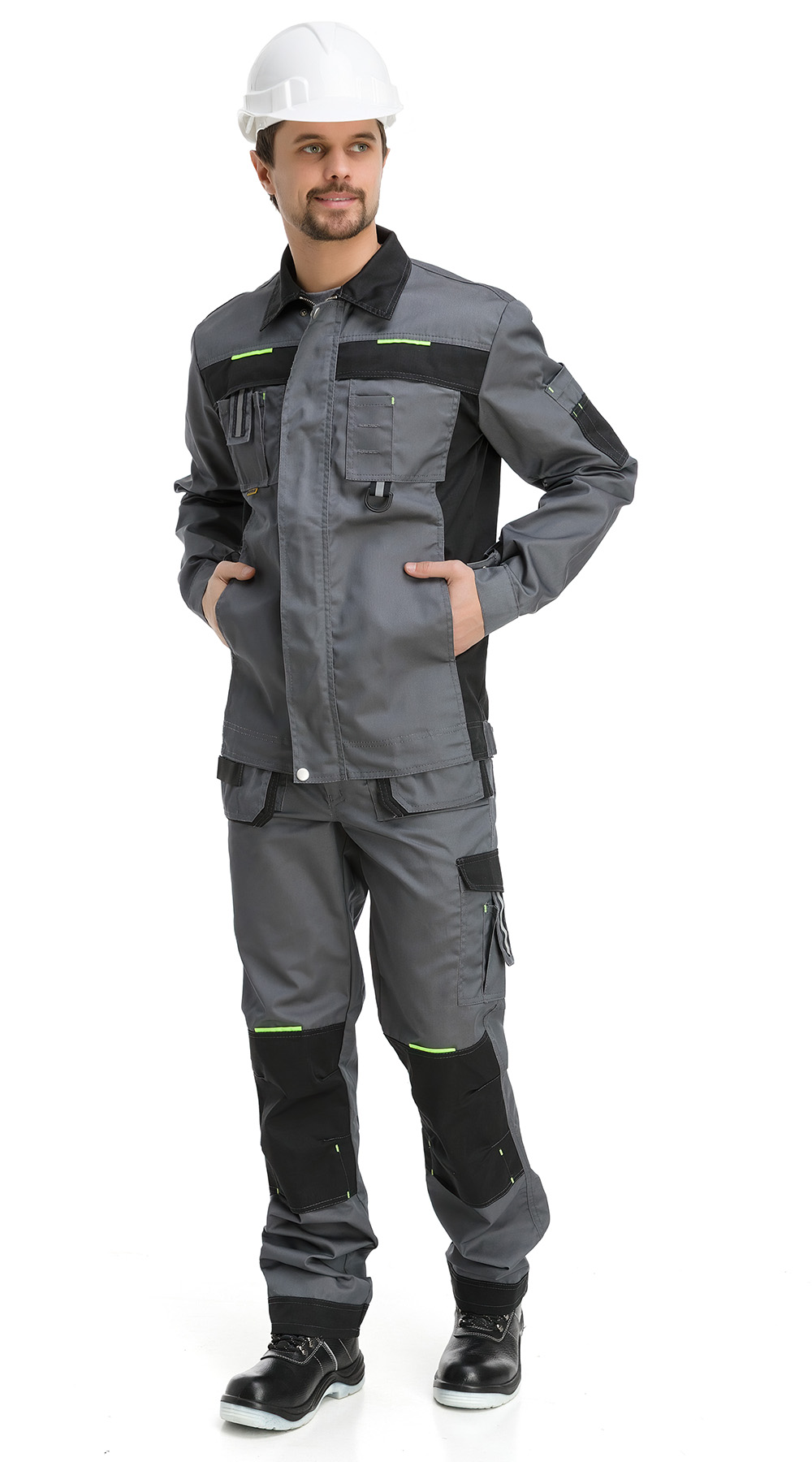 Костюм рабочий мужской летний RONTA KS808 с брюками темно-серый, черный, лаймовый