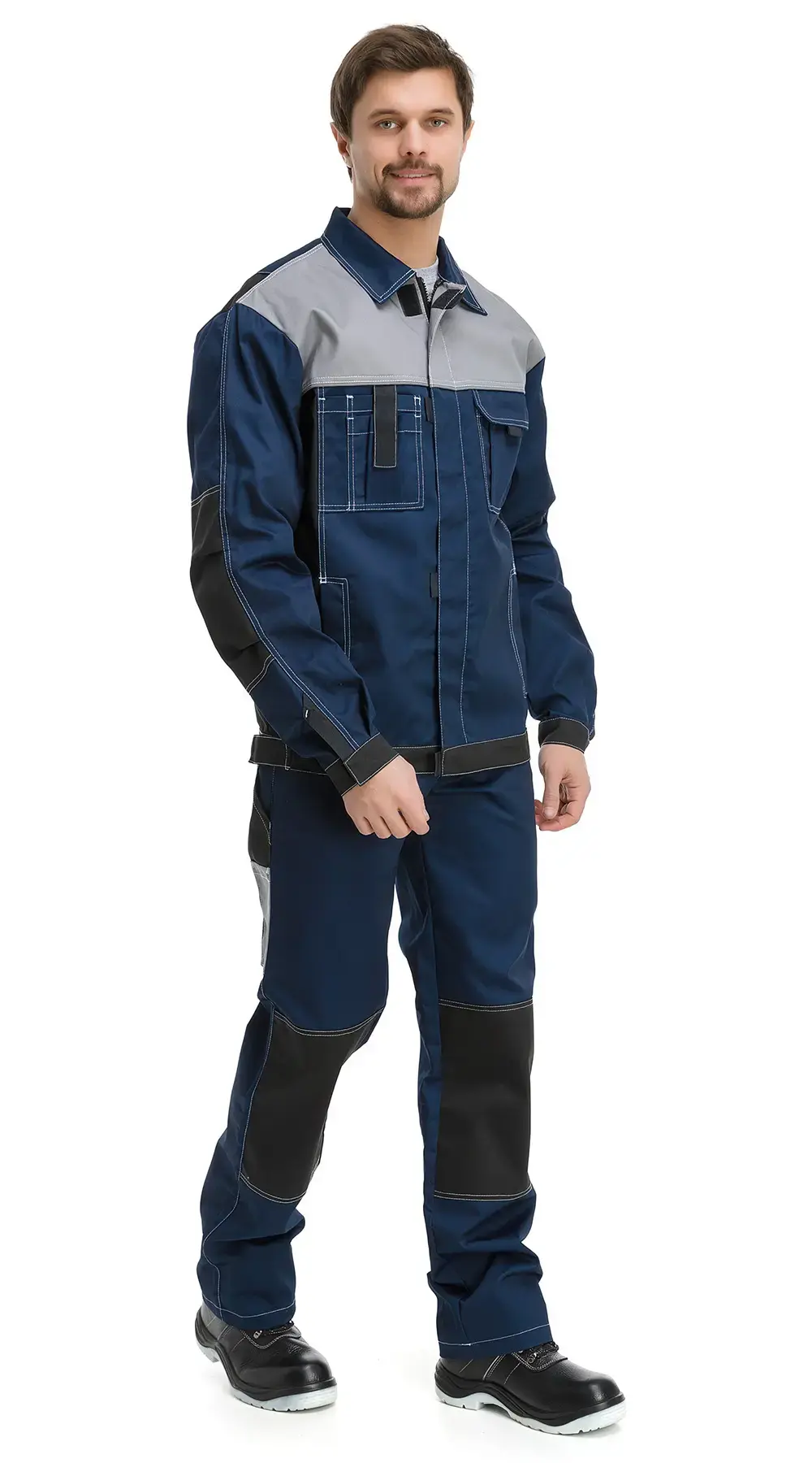 Костюм рабочий мужской летний RONTA KS212 с полукомбинезоном темно-синий, серый, черный