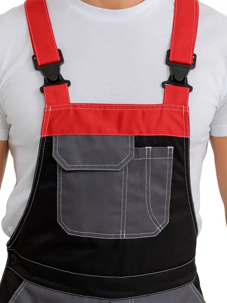 Полукомбинезон рабочий мужской летний RONTA PL207 темно-cерый, черный, красный