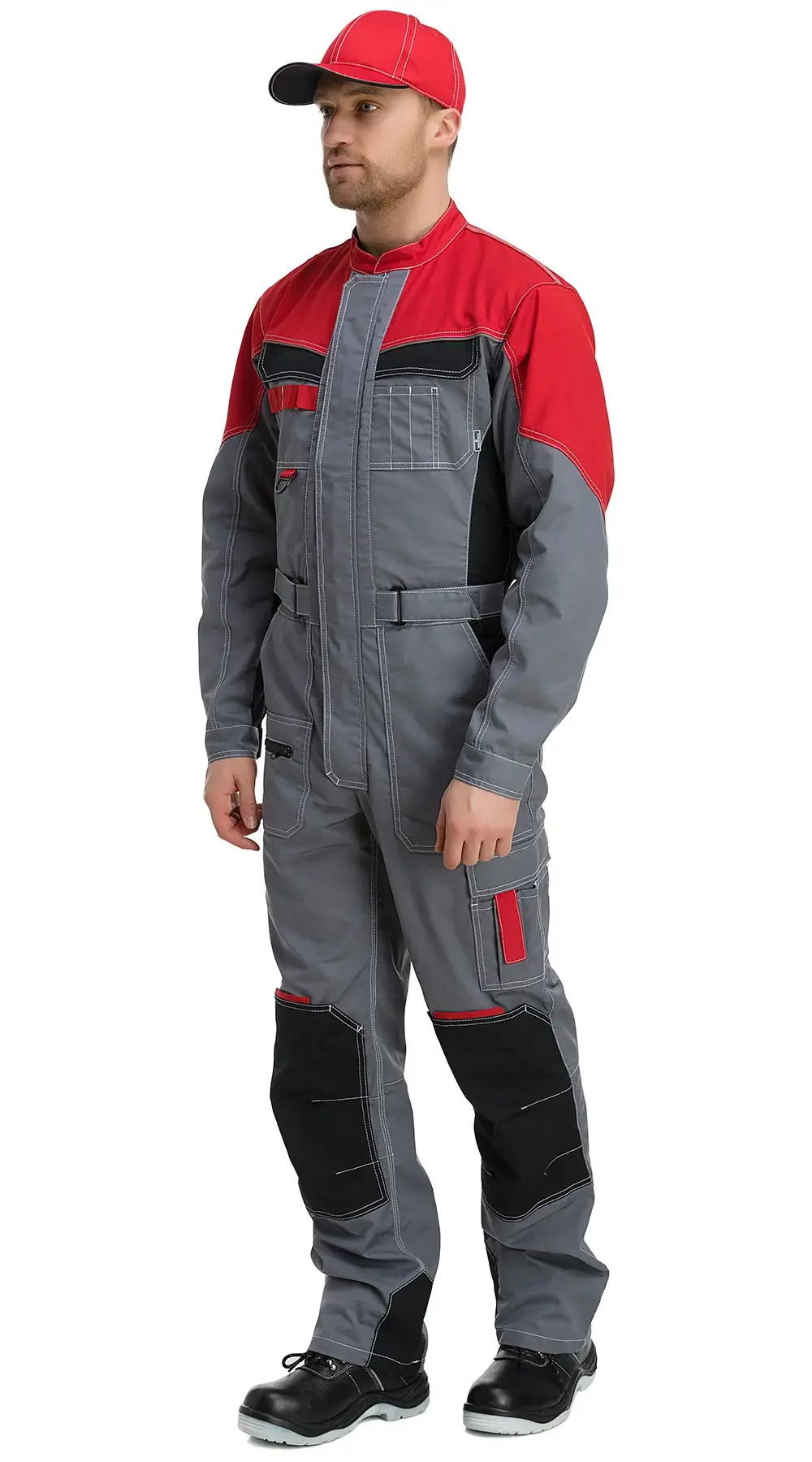 Комбинезон мужской летний Техноавиа "Реал" светло-серый, темно-серый, красный