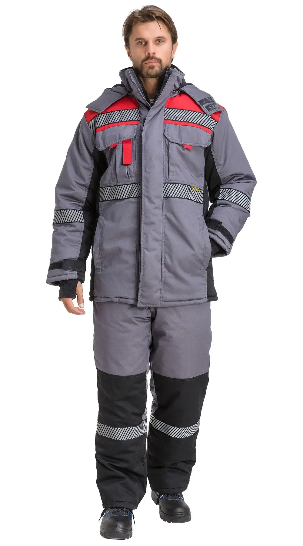 Костюм рабочий мужской утепленный зимний RONTA KS581 с СОП темно-серый, красный, черный