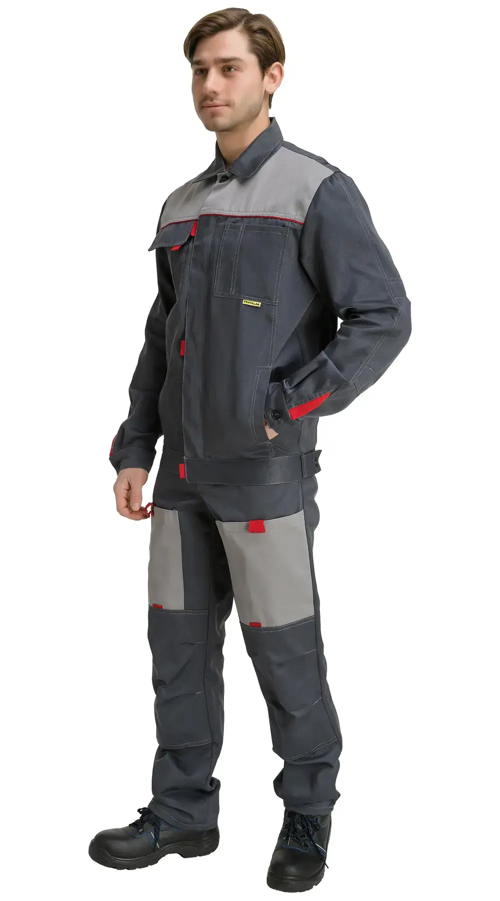 Костюм рабочий мужской летний RONTA KS809 с брюками темно-серый, светло-серый, красный