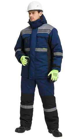 Костюм рабочий мужской утепленный зимний RONTA KS581 с СОП темно-синий, серый, черный