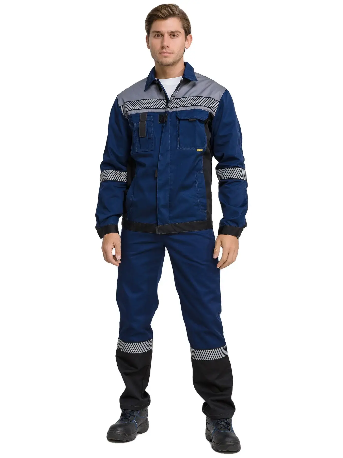 Костюм рабочий мужской летний RONTA KS262 с полукомбинезоном темно-синий, серый, черный