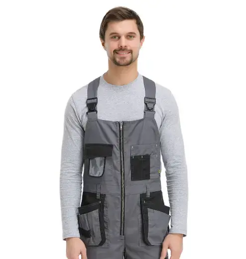 Полукомбинезон рабочий мужской летний RONTA PL205 темно-серый, черный, лаймовый