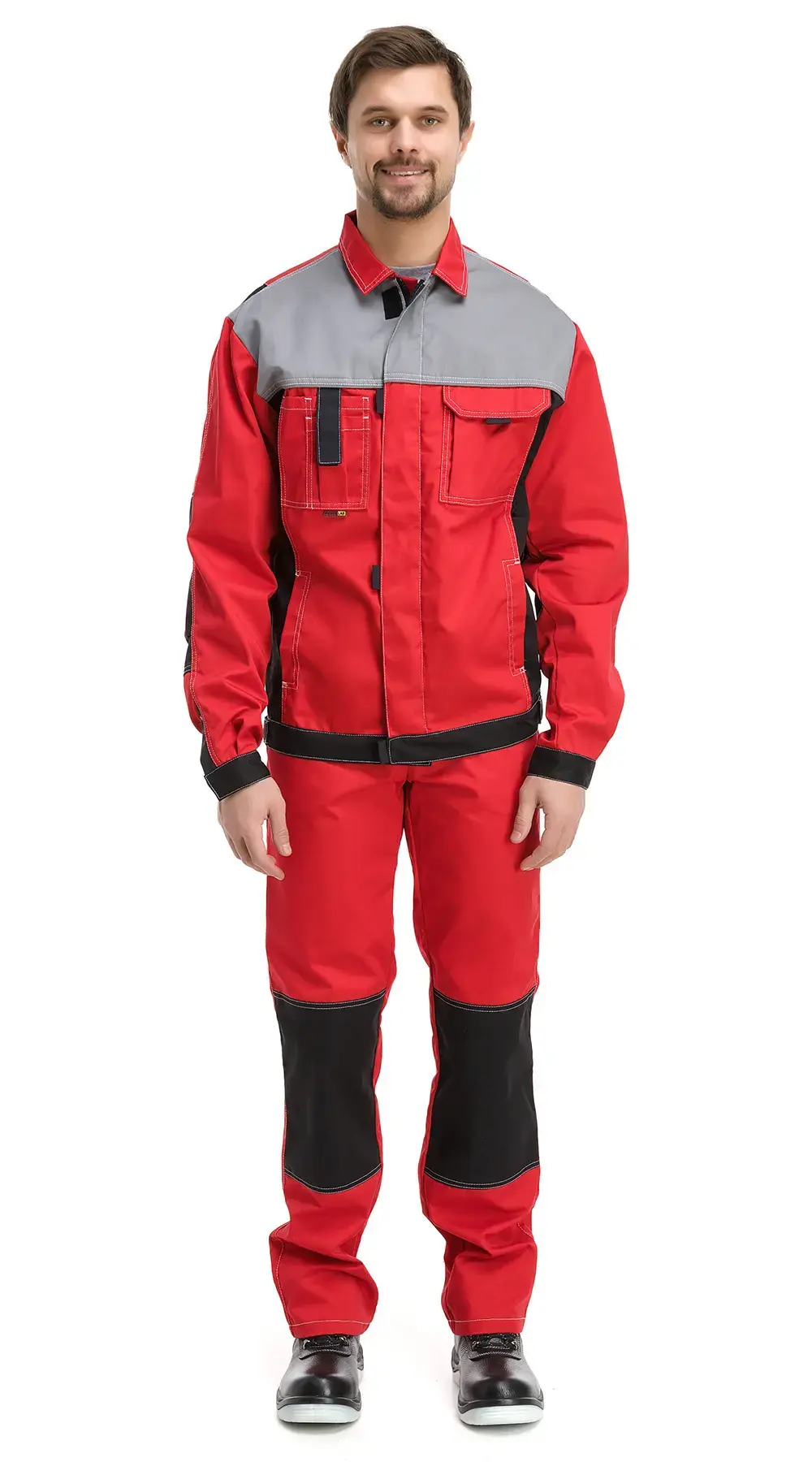 Костюм рабочий мужской летний RONTA KS212 с полукомбинезоном красный, серый, черный Костюм рабочий мужской летний RONTA KS212 с полукомбинезоном красный, серый, черный