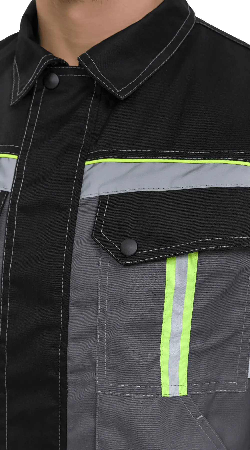 Костюм рабочий мужской летний RONTA KS818 с полукомбинезоном темно-серый, черный, лаймовый