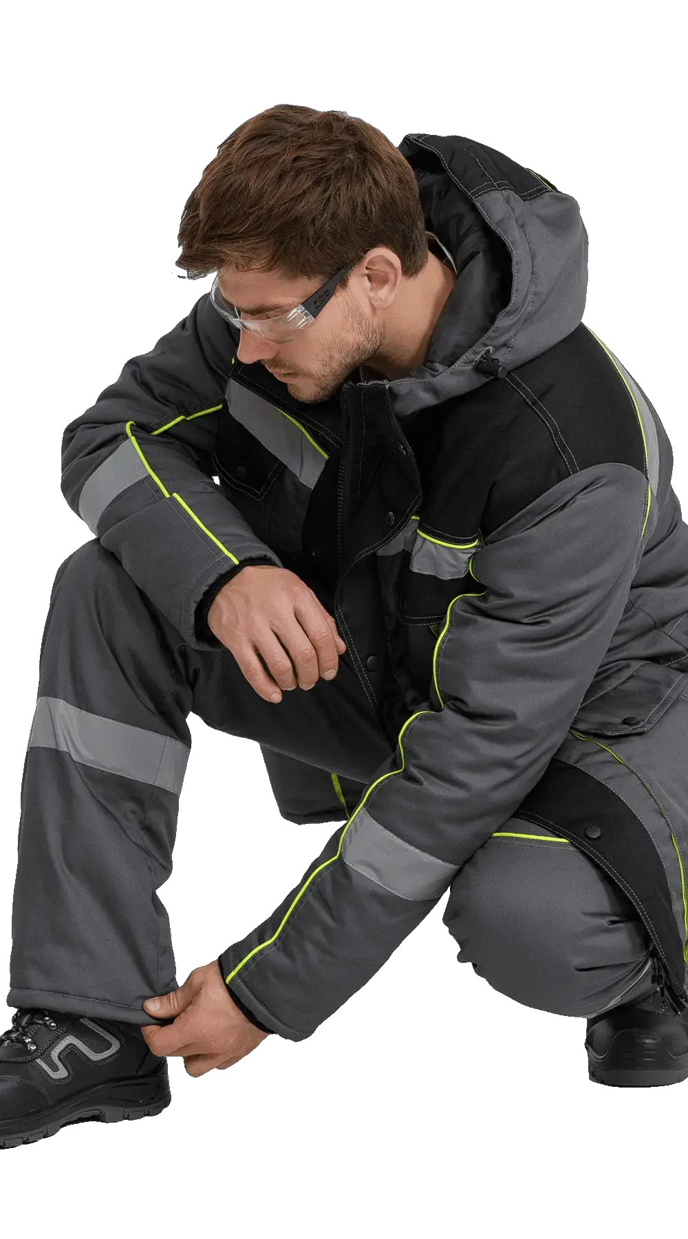 Костюм рабочий мужской утепленный зимний RONTA KS580 с полукомбинезоном т.серый, черный, лайм