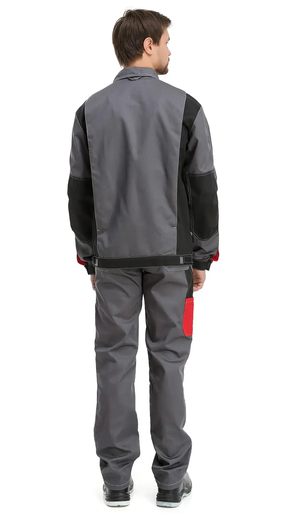 Костюм рабочий мужской летний RONTA KS212 с полукомбинезоном темно-серый, красный, черный