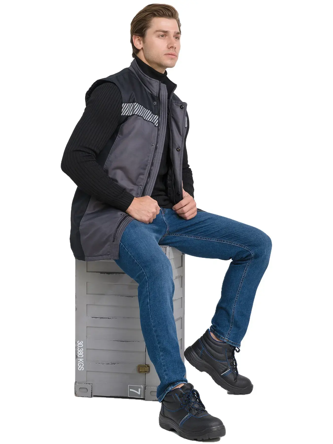 Жилет рабочий мужской утепленный зимний RONTA JT3085 темно-серый, черный