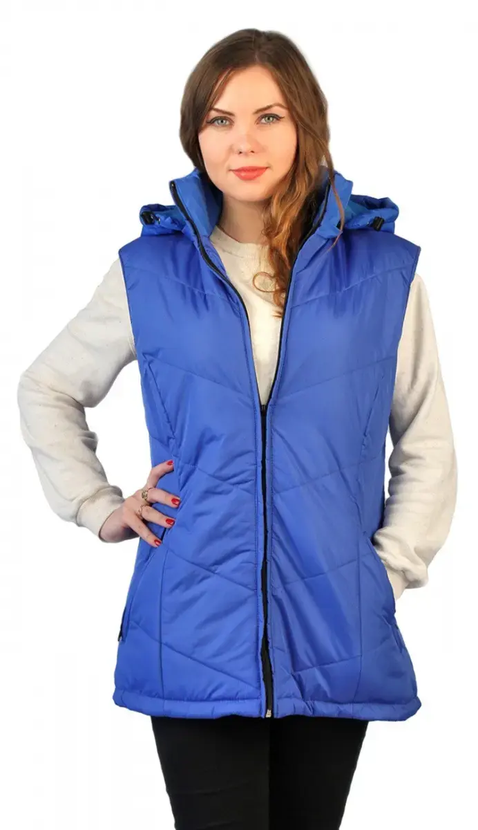 Жилет рабочий женский утепленный зимний RONTA JT1007 с капюшоном васильковый