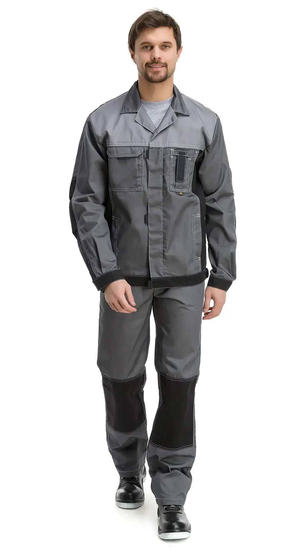 Костюм рабочий мужской летний RONTA KS212 с полукомбинезоном темно-серый, серый, черный