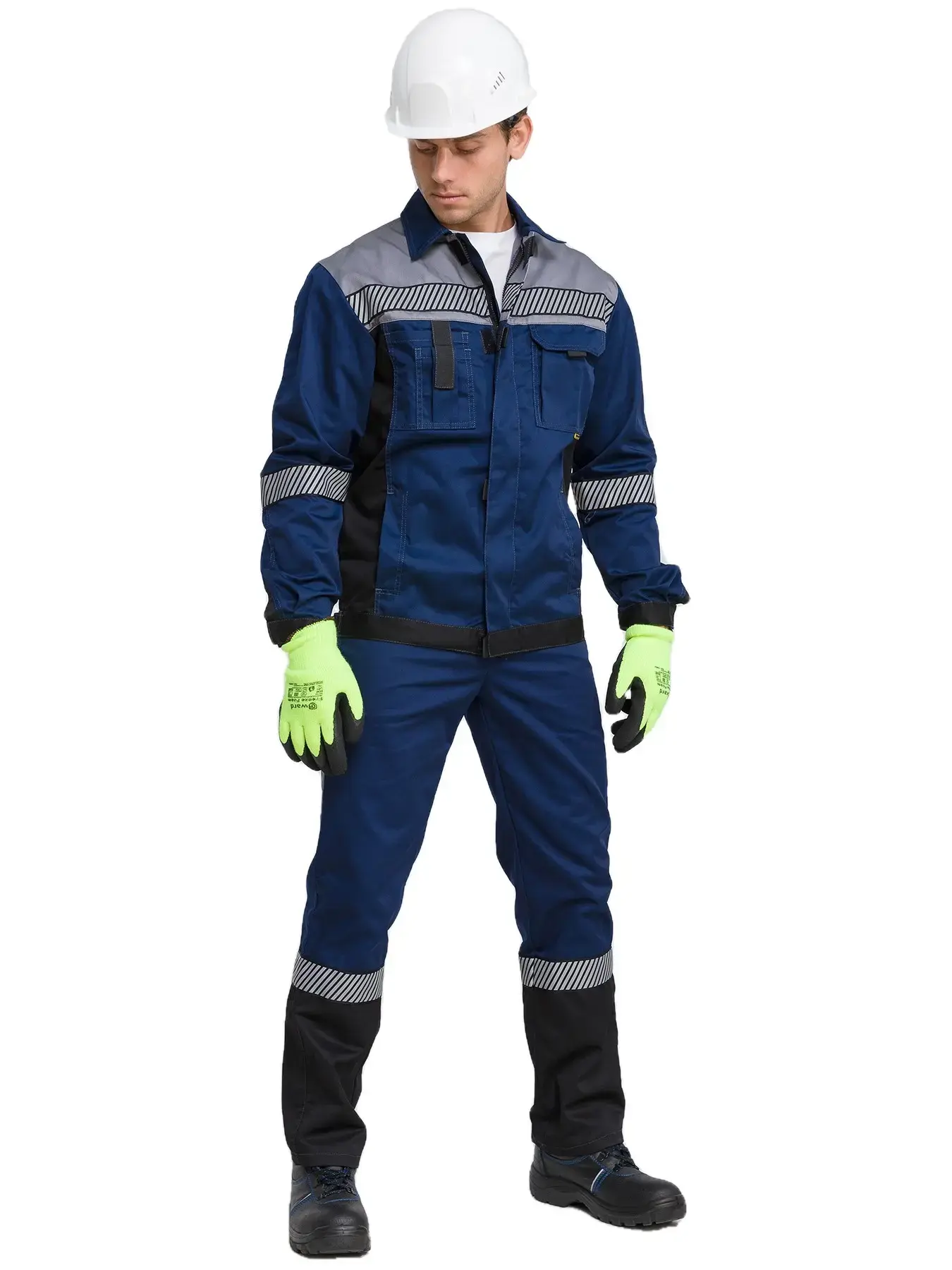 Костюм рабочий мужской летний RONTA KS262 с полукомбинезоном темно-синий, серый, черный