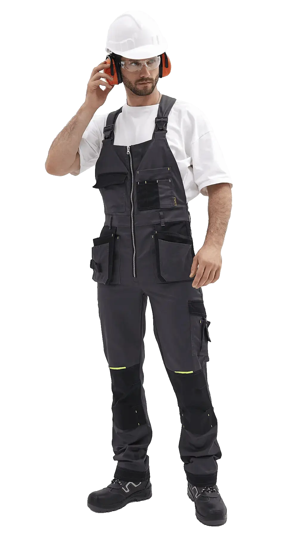 Полукомбинезон рабочий мужской летний RONTA PL813 темно-серый, черный, лаймовый
