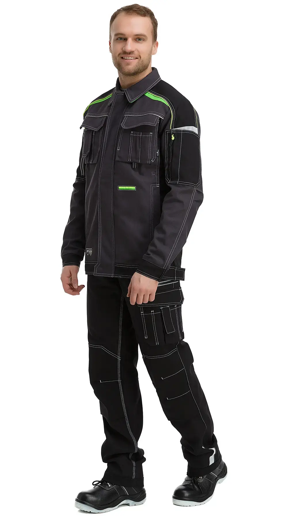 Куртка рабочая мужская летняя Техноавия "Стокгольм-Лайм" темно-серый, черный, лаймовый