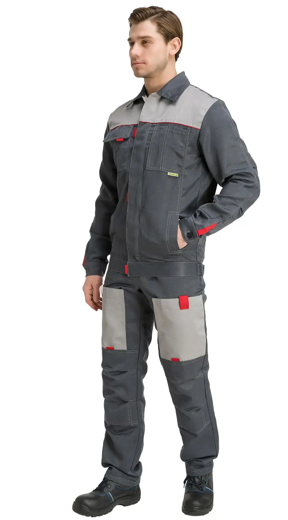 Костюм рабочий мужской летний RONTA KS807 с полукомбинезоном темно-серый, светло-серый, красный Костюм рабочий мужской летний RONTA KS807 с полукомбинезоном темно-серый, светло-серый, красный