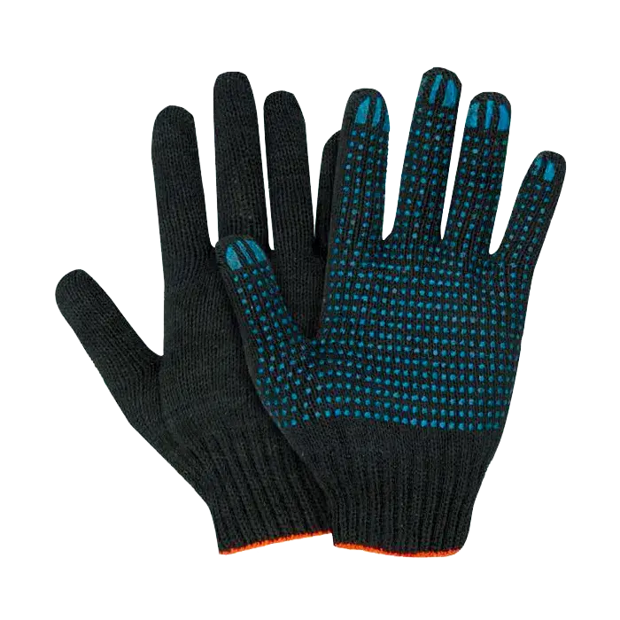 Перчатки рабочие пш черные двойные с ПВХ (точка)