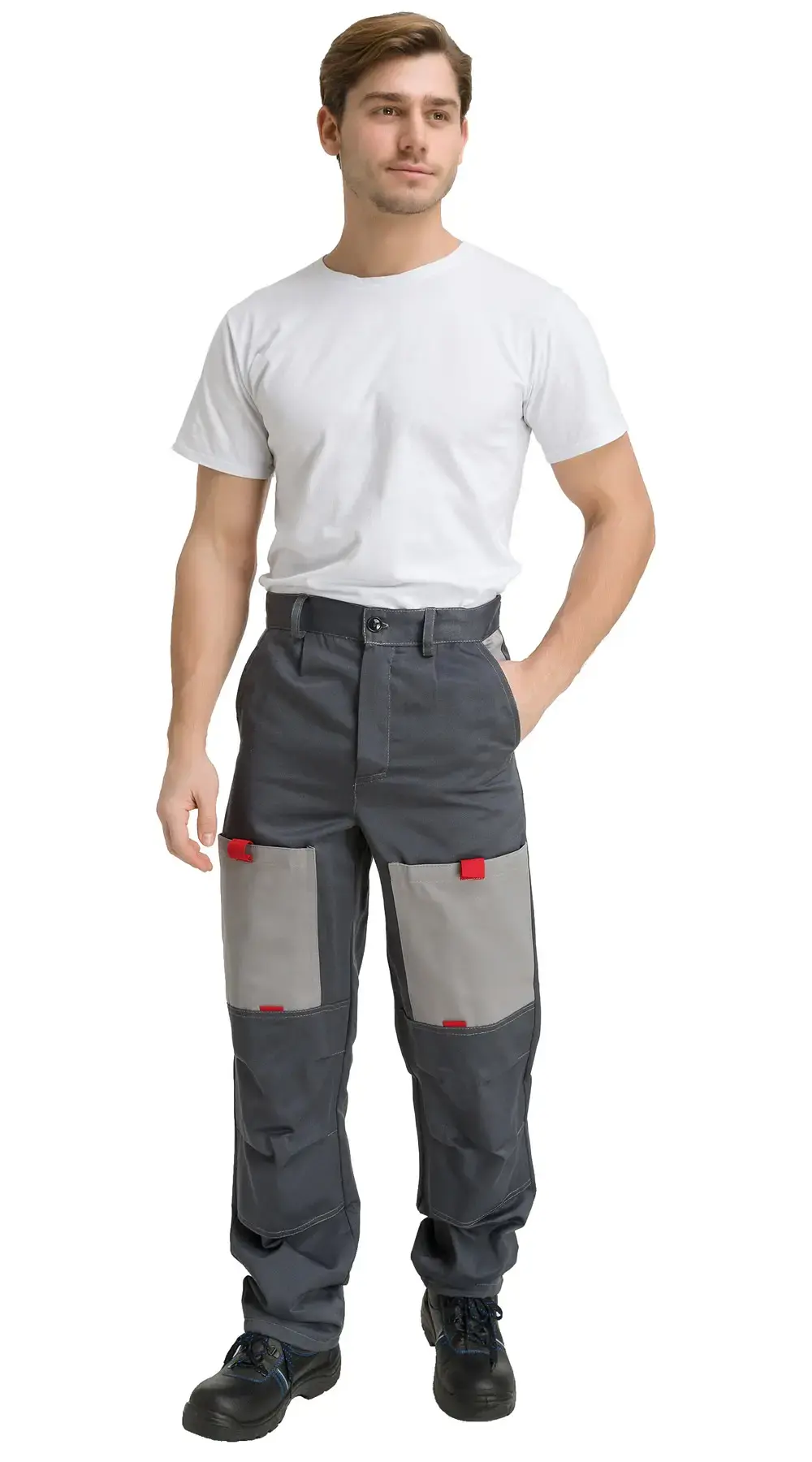 Костюм рабочий мужской летний RONTA KS809 с брюками темно-серый, светло-серый, красный