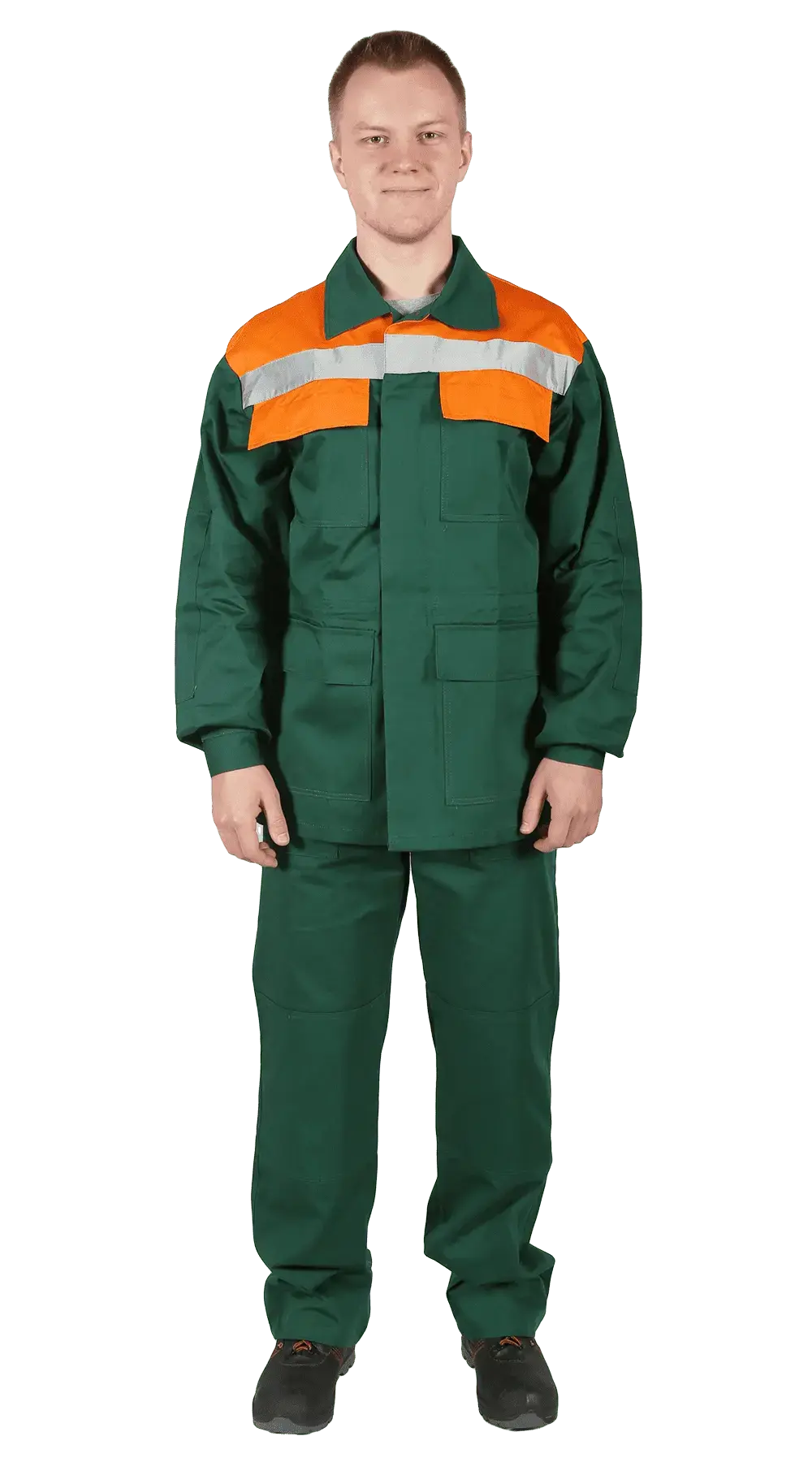Костюм рабочий мужской летний RONTA KSVOLGA с полукомбинезоном темно-зеленый, оранжевый
