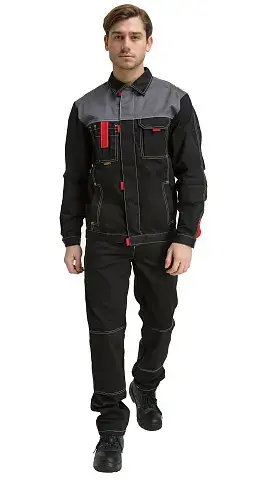 Костюм рабочий мужской летний RONTA KS212 с полукомбинезоном черный, темно-серый