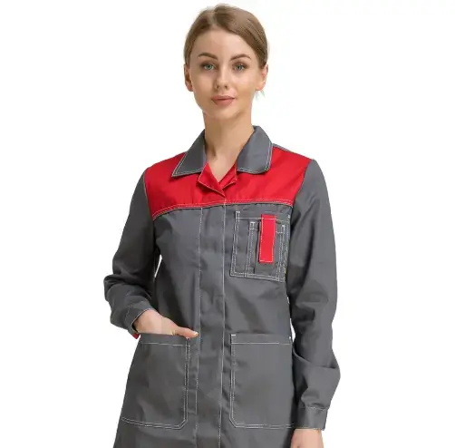 Халат рабочий женский летний RONTA HL101 темно-серый, красный