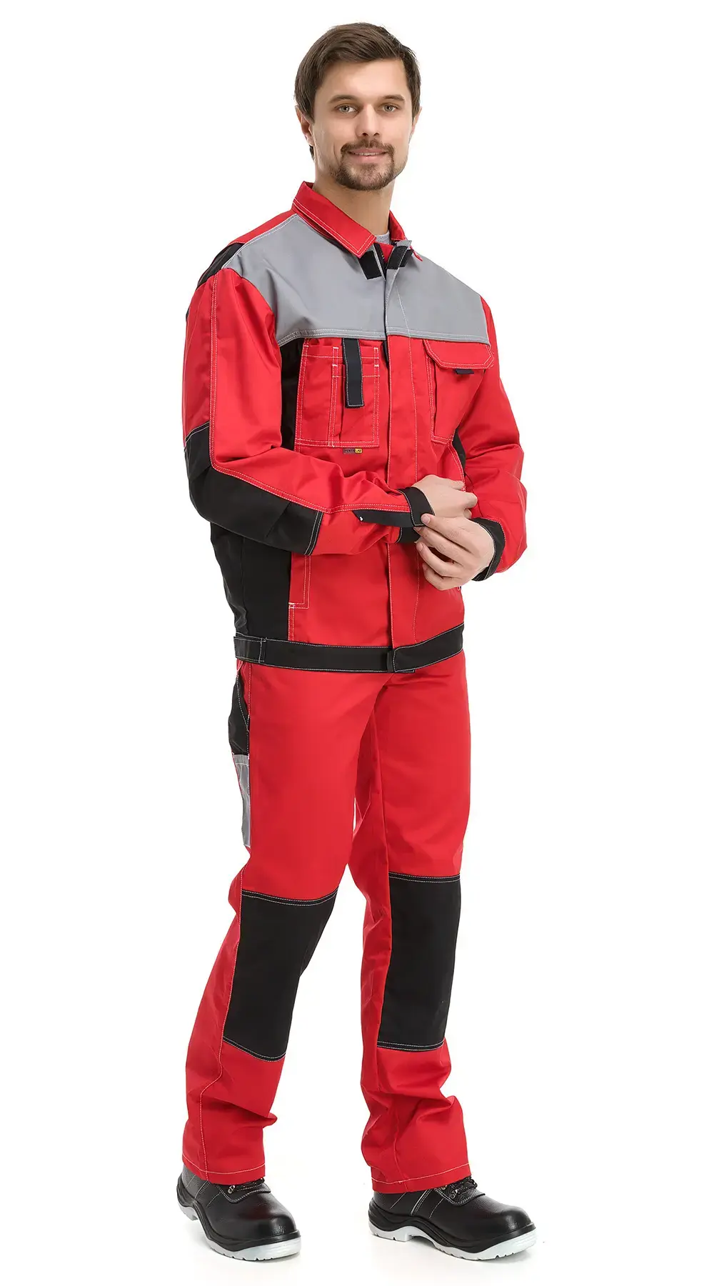 Костюм рабочий мужской летний RONTA KS212 с полукомбинезоном красный, серый, черный Костюм рабочий мужской летний RONTA KS212 с полукомбинезоном красный, серый, черный
