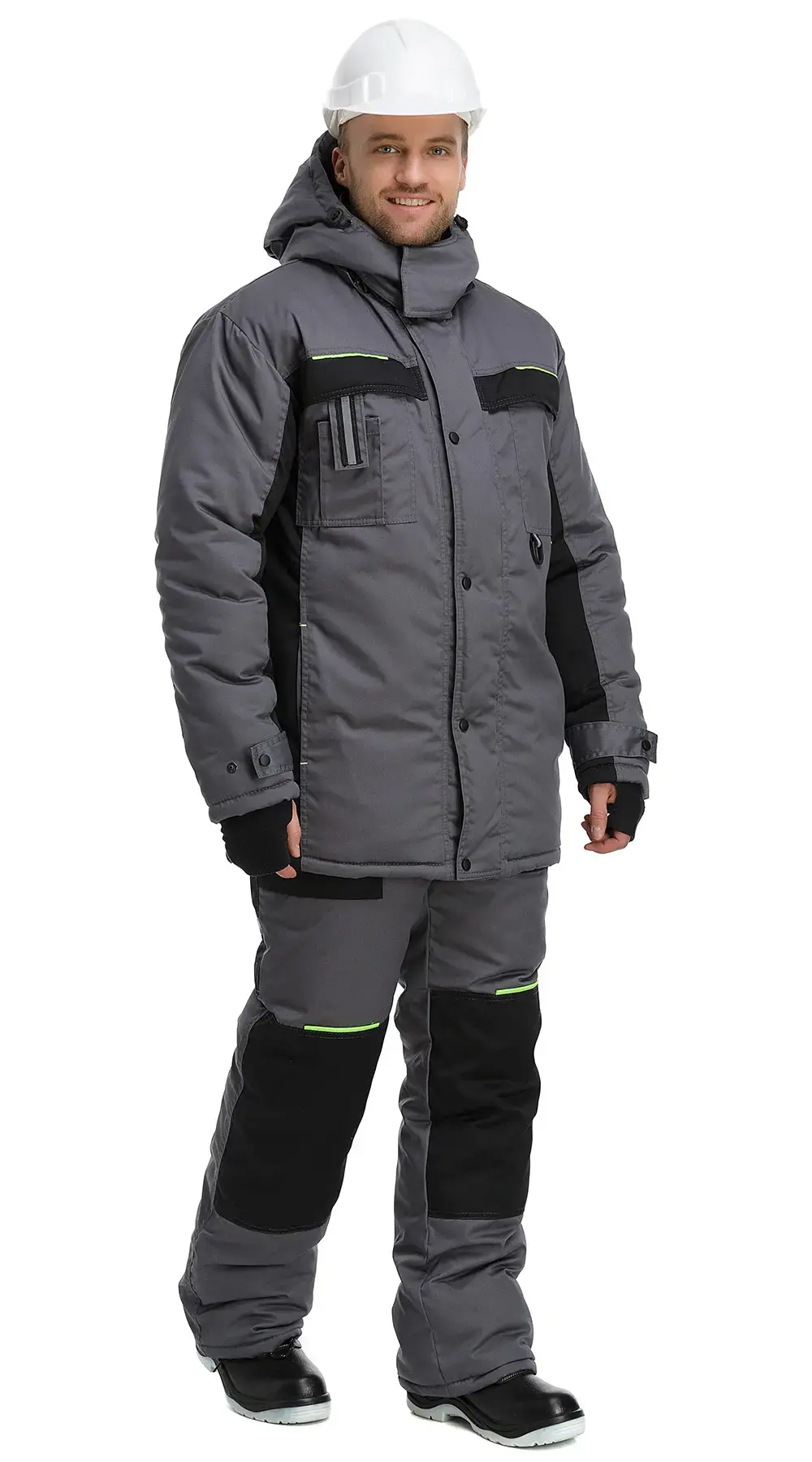 Костюм рабочий мужской утепленный зимний RONTA KS920 темно-серый, черный, лаймовый