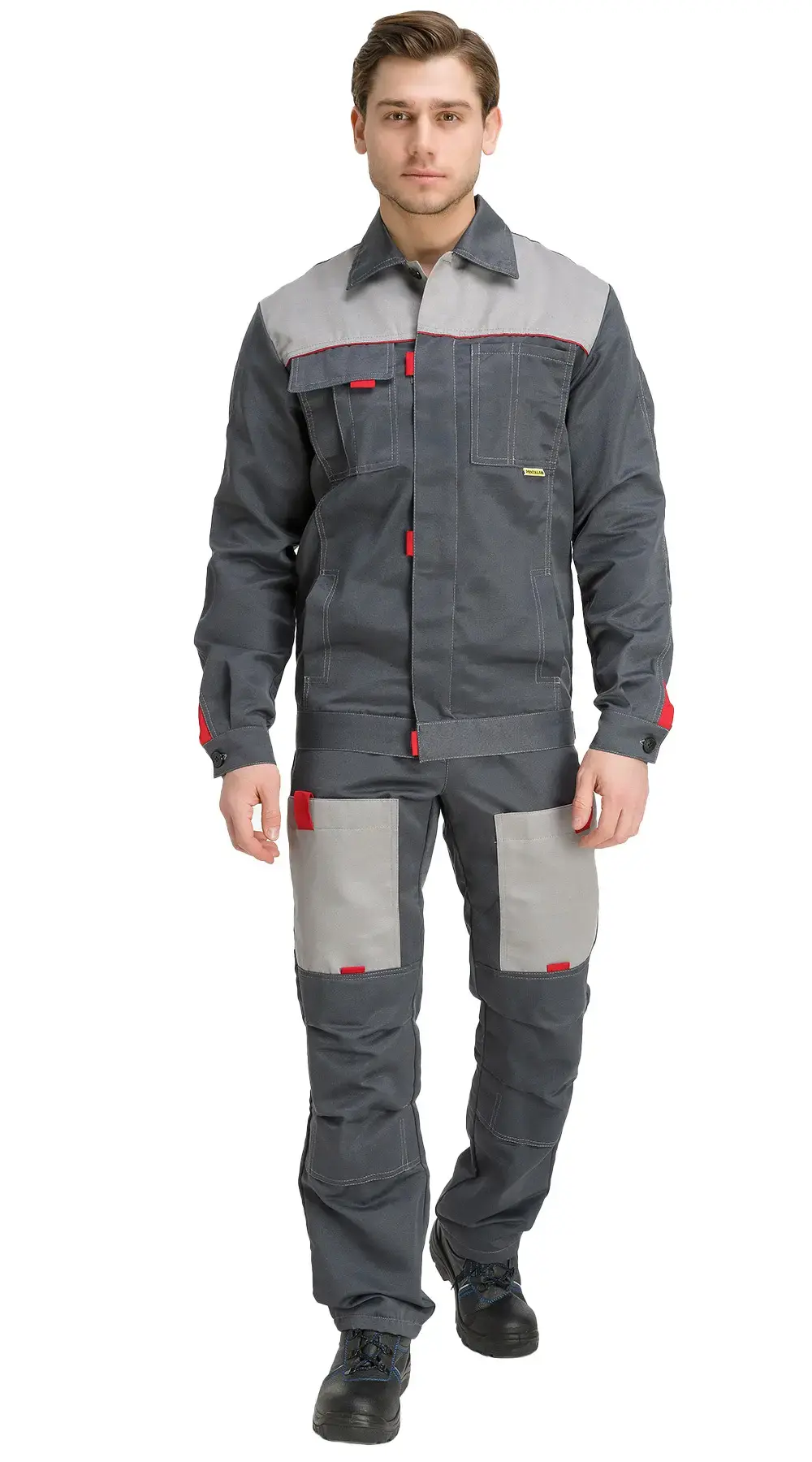 Костюм рабочий мужской летний RONTA KS807 с полукомбинезоном темно-серый, светло-серый, красный Костюм рабочий мужской летний RONTA KS807 с полукомбинезоном темно-серый, светло-серый, красный