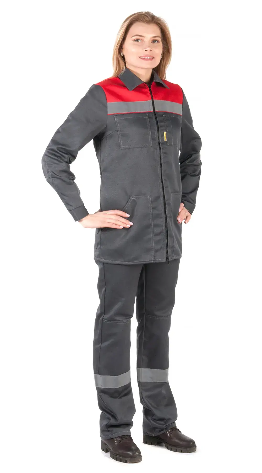 Костюм рабочий женский летний RONTA KS815 с брюками темно-серый, красный