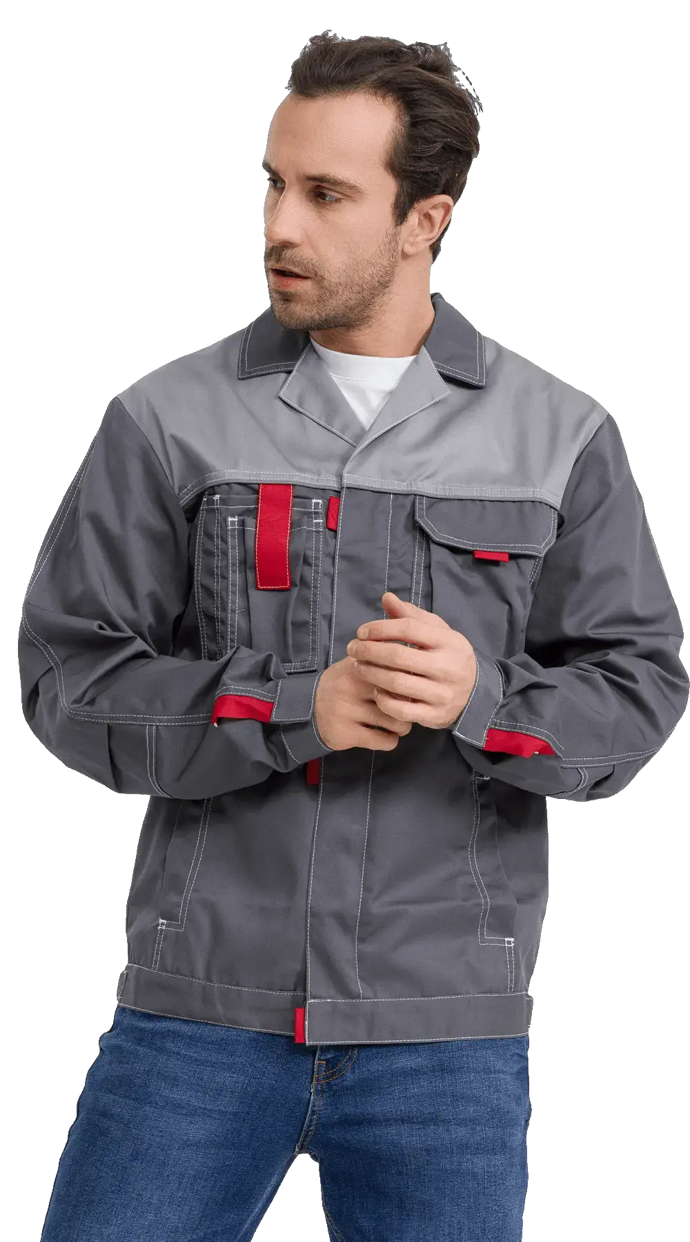Куртка рабочая мужская летняя RONTA KR3080 темно-серый, светло-серый, красный