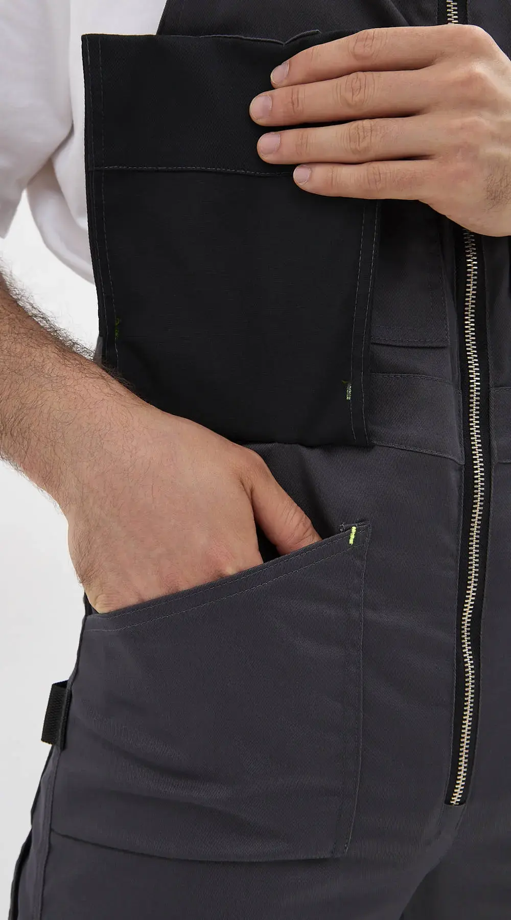 Полукомбинезон рабочий мужской летний RONTA PL813 темно-серый, черный, лаймовый