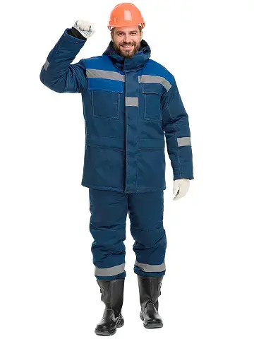 Костюм рабочий мужской утепленный зимний RONTA KS242 с полукомбинезоном темно-синий, васильковый