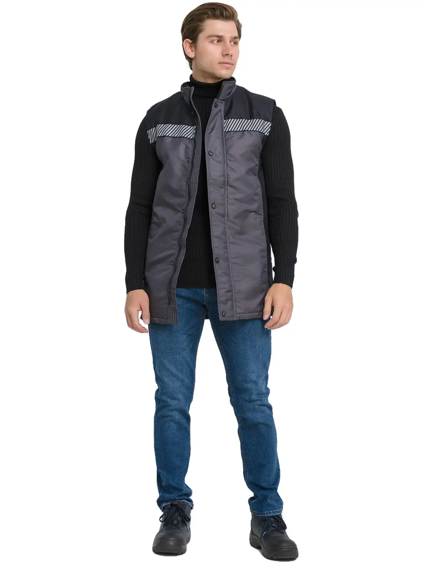 Жилет рабочий мужской утепленный зимний RONTA JT3085 темно-серый, черный