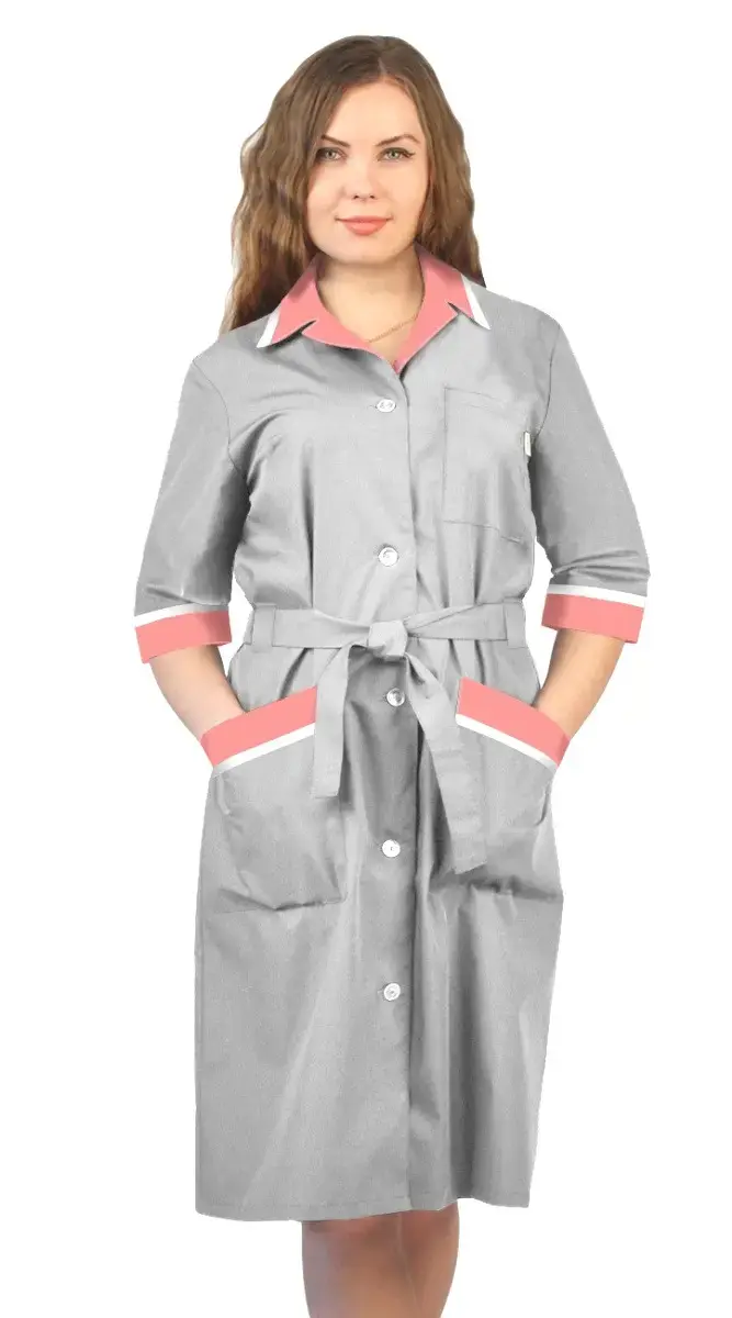 Халат рабочий женский летний RONTA HL509 светло-серый, коралловый, белый
