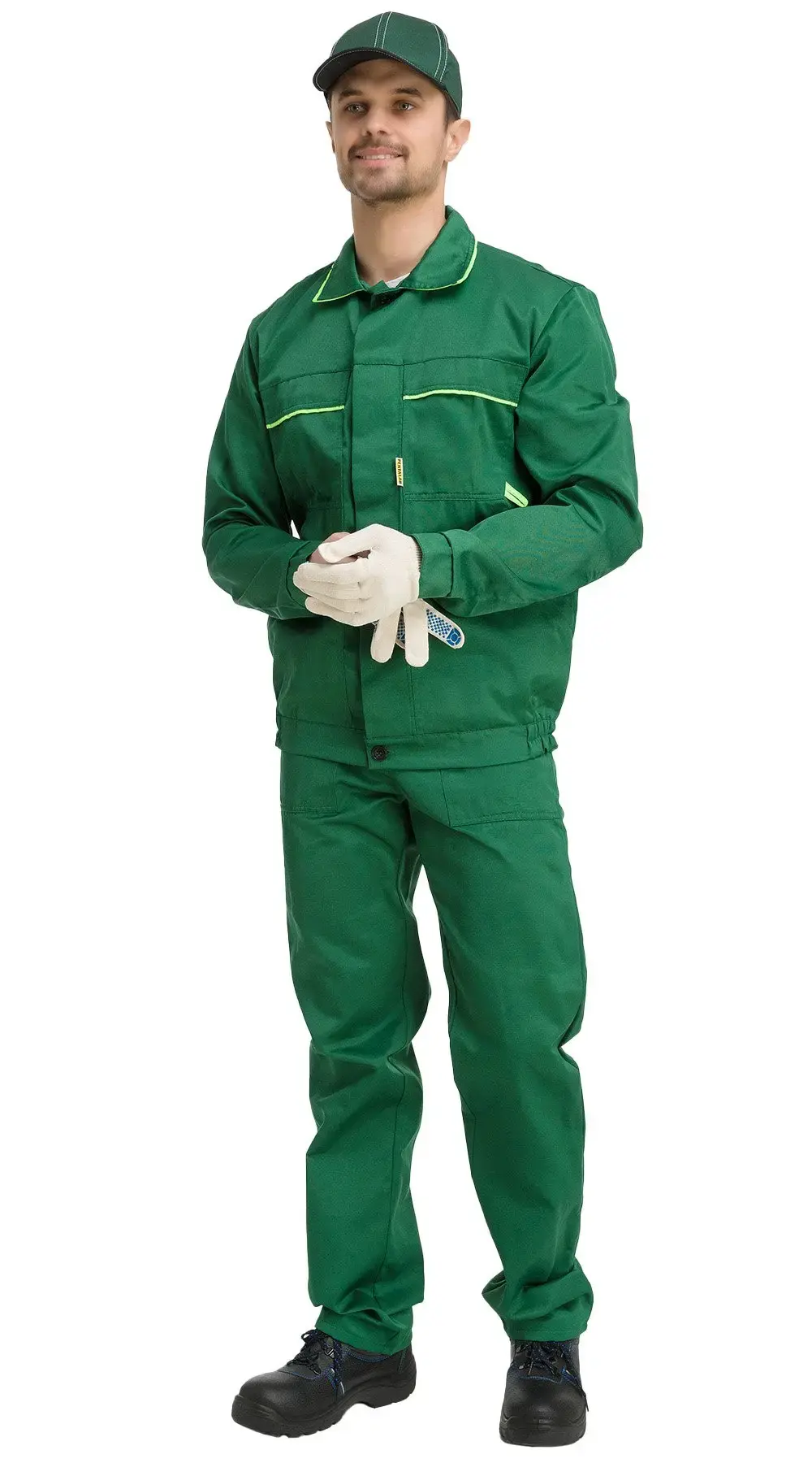 Костюм рабочий мужской летний RONTA KS621 с брюками темно-зеленый, лаймовый