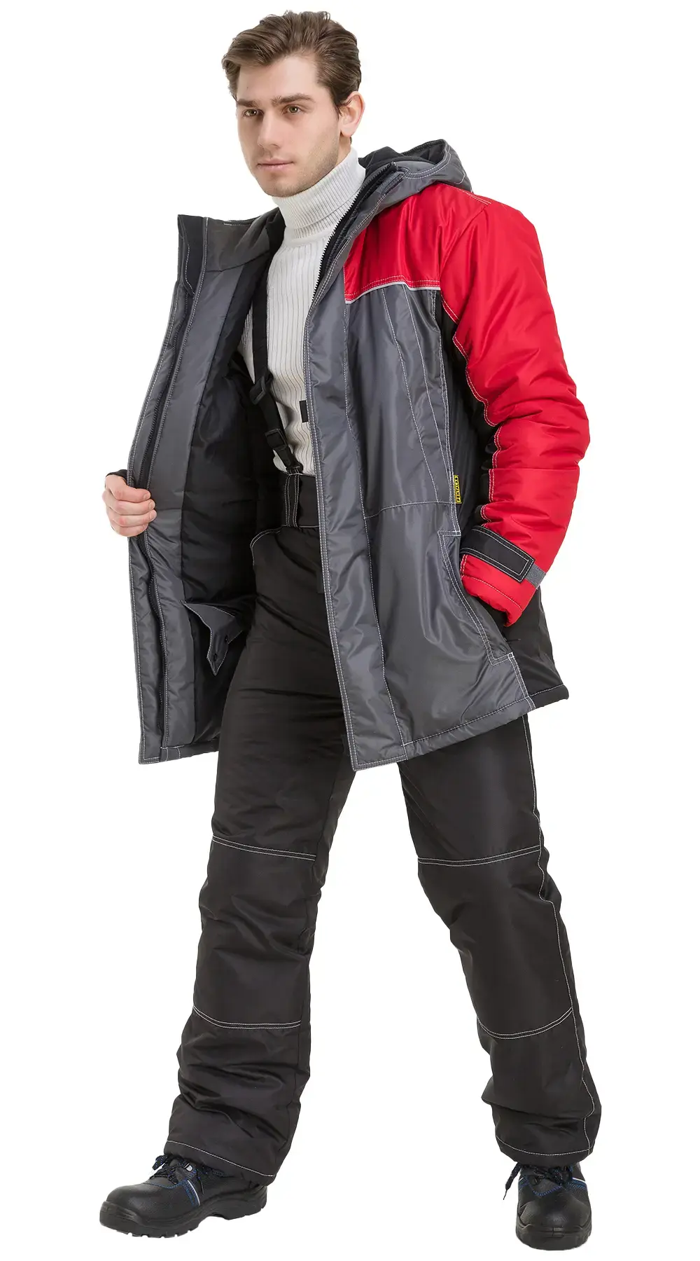 Куртка рабочая мужская зимняя утепленная RONTA KR930 темно-серая, черная, красная