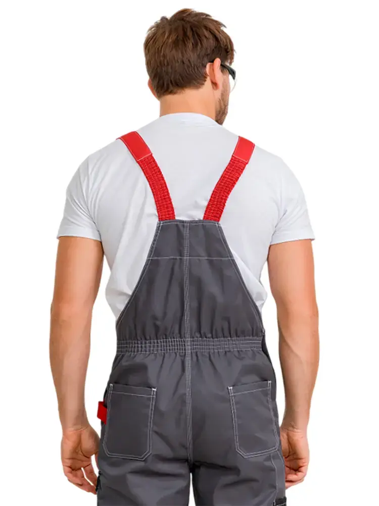 Полукомбинезон рабочий мужской летний RONTA PL207 темно-cерый, черный, красный