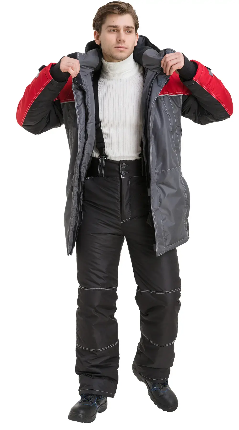 Куртка рабочая мужская зимняя утепленная RONTA KR930 темно-серая, черная, красная