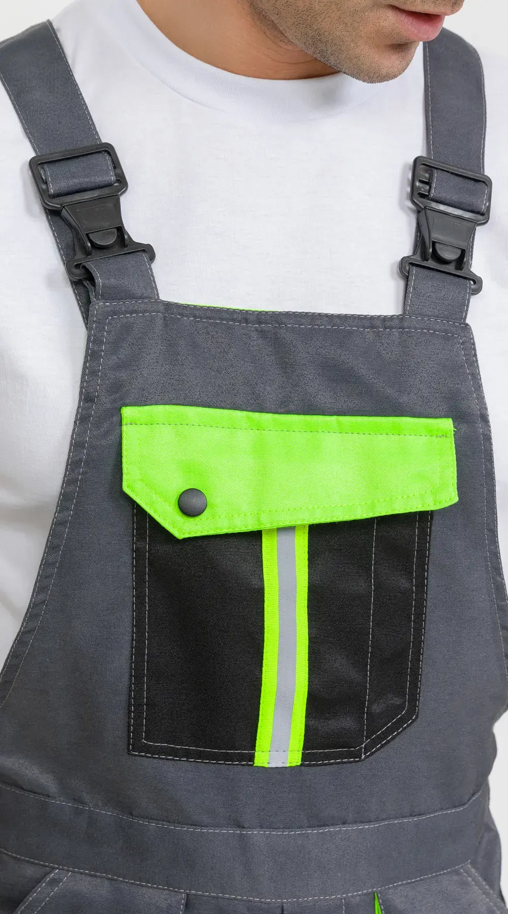 Полукомбинезон рабочий мужской летний RONTA PL818 темно-серый, черный, лаймовый