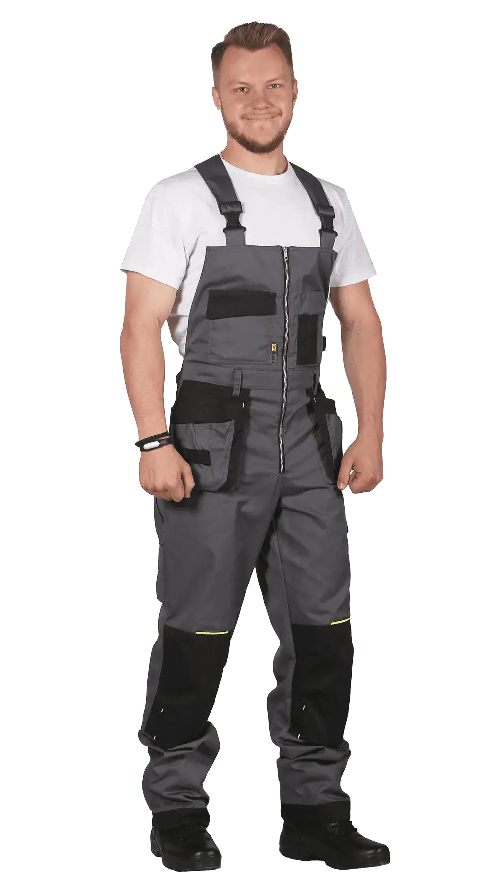 Костюм рабочий мужской летний RONTA KS813 с полукомбинезоном темно-серый, черный, лаймовый