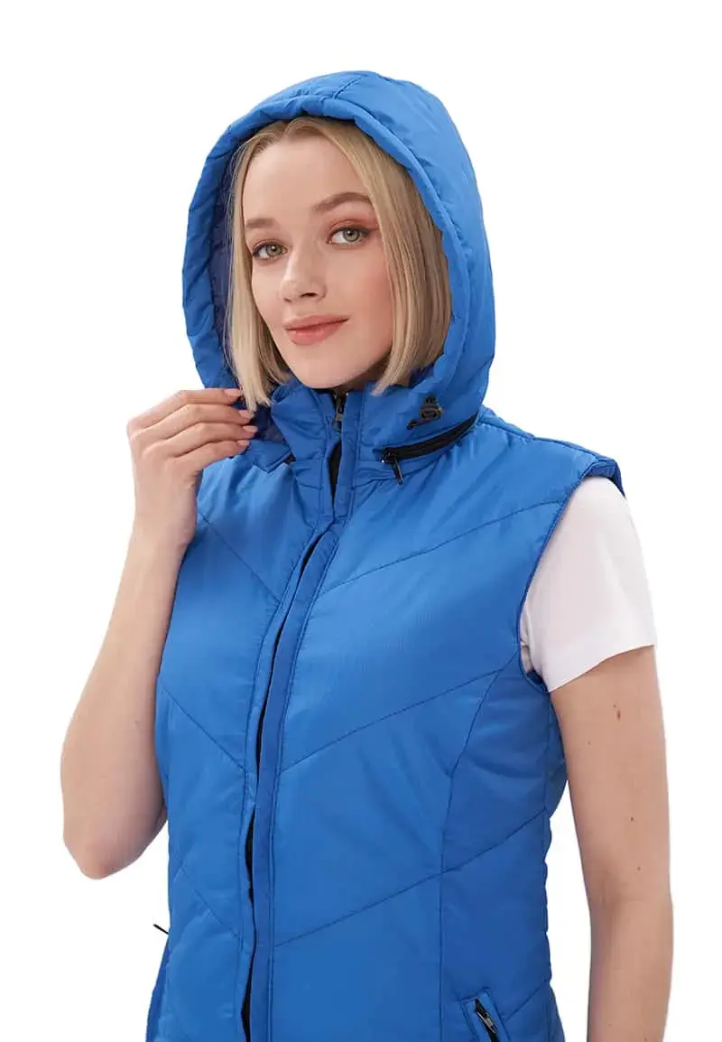 Жилет рабочий женский утепленный зимний RONTA JT1007 с капюшоном васильковый