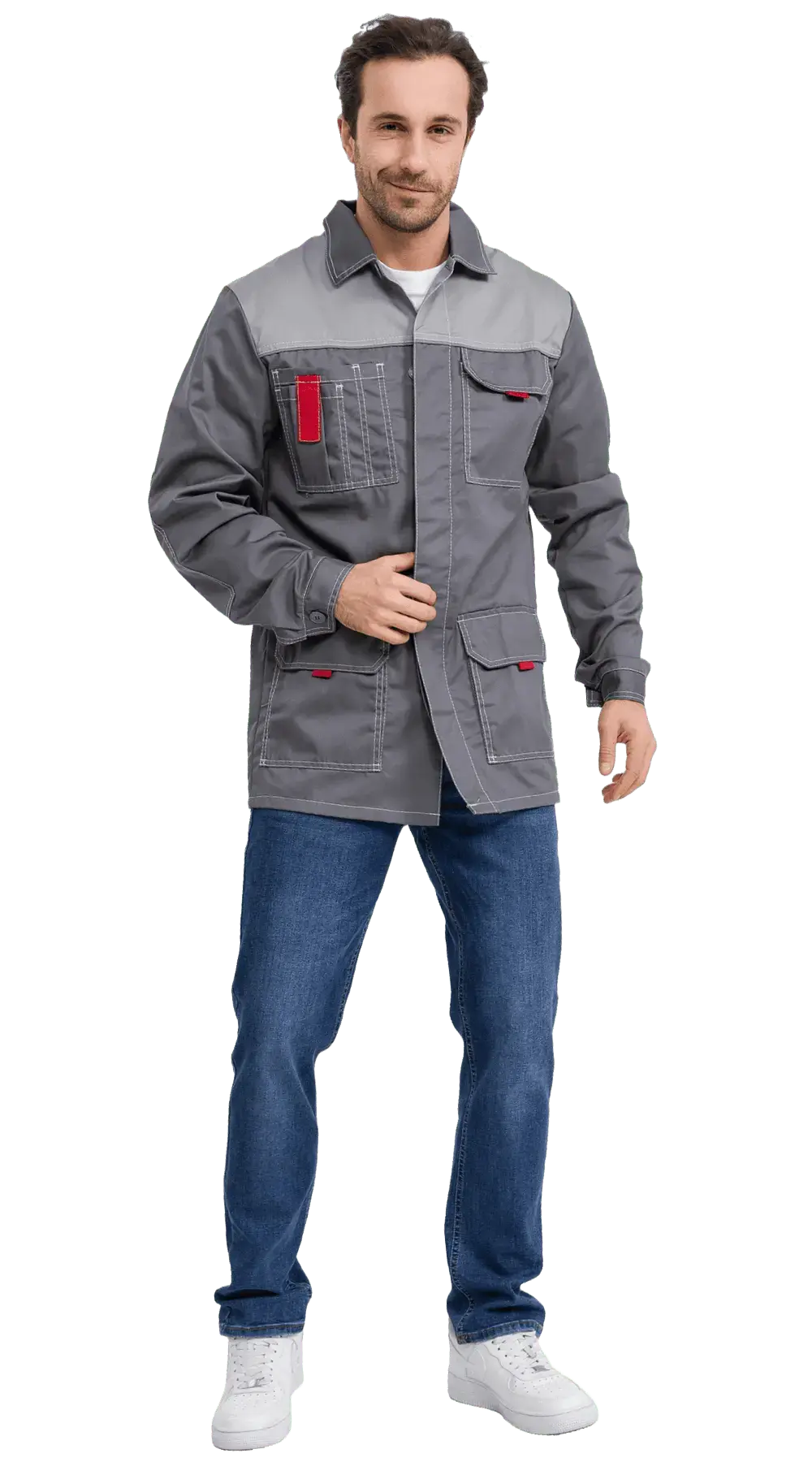 Куртка рабочая мужская летняя RONTA KR3090 темно-серый, светло-серый, красный